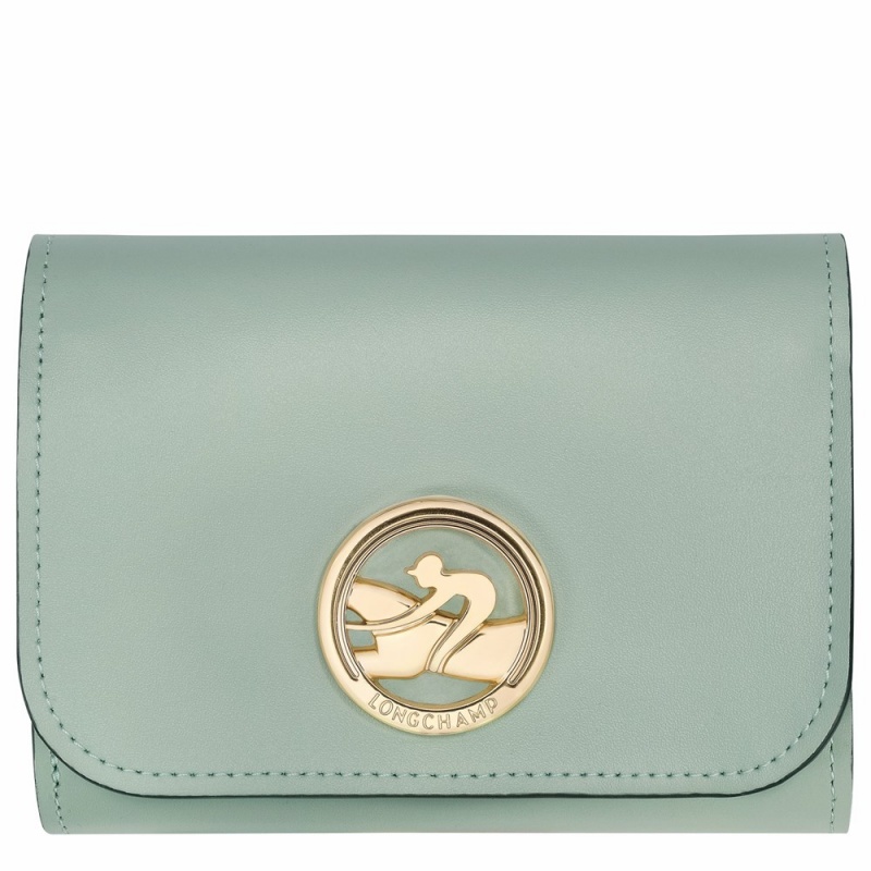 Green Brown Longchamp Mailbox Women's Wallets